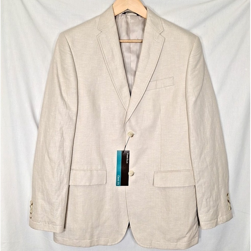 NEW Perry Ellis 40 R Natural Beige Linen Cotton Blazer Jacket 2-Button 40R Tags